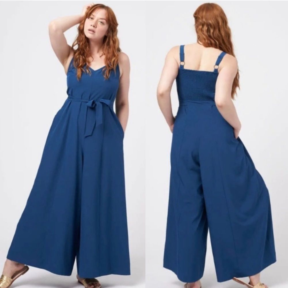Universal Standard Blue Wide-Leg Jumpsuit with Tie Belt Size (XS/10-12)